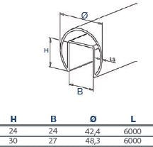 Slotted Handrail Tube - 48.3 mm (30 x 27 mm slot)